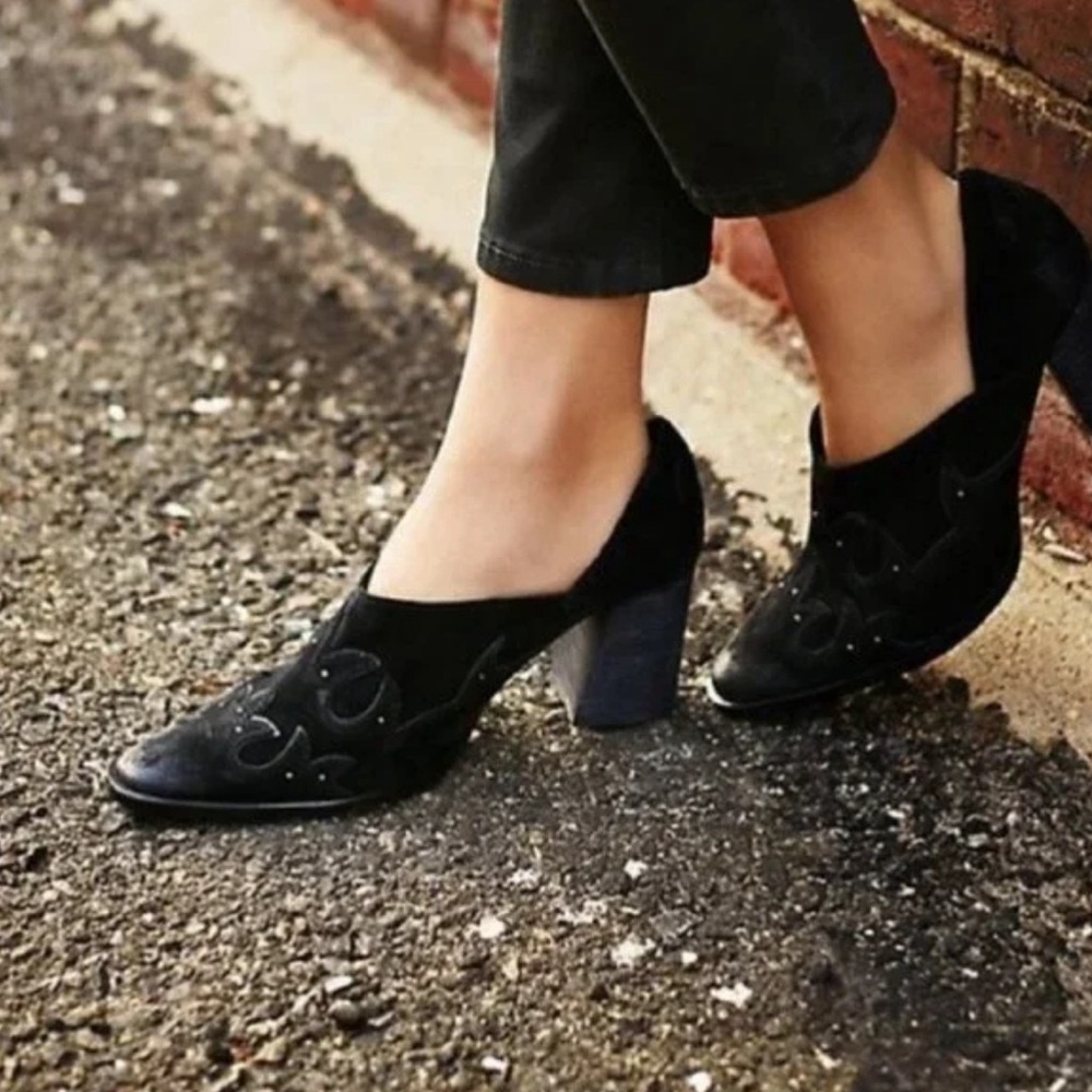 Free People Black Suede Western Bootie Size 36